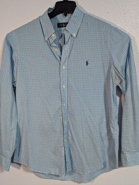 Ralph Lauren Light Blue and White Micro-Check Button-Down Shirt